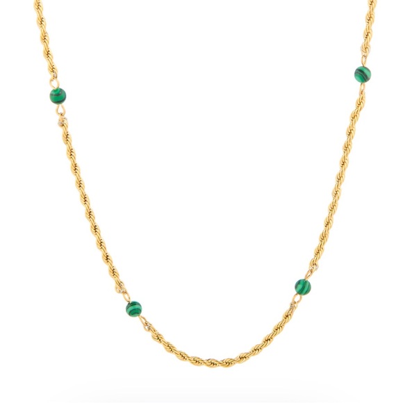 Waterproof gold plated rope malachite necklace - Picture 3 of 3